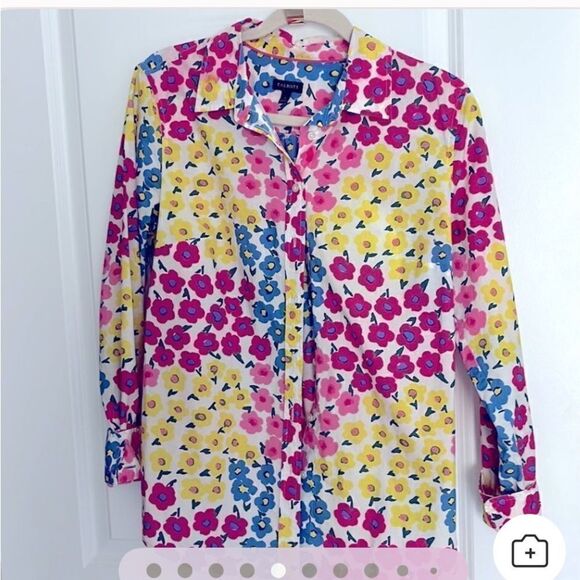 Talbots Vibrant Multi Floral Button Up Blouse - Picture 6 of 8